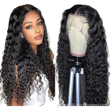 Unprocessed Brazilian Virgin Human Hair Lace Wig Vendor Wholesale Full Transparent HD Lace Front Closure 4x4 Loose Deep Wave Wig